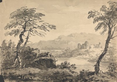 Táj két fa és a kastély alkotó: Rev. William Gilpin