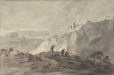 Három alak egy dombos tájon romokkal, túl alkotó: Rev. William Gilpin