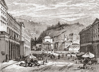 Egy utca az olaszországi Torinóban a 19. század végén. Samuel Manning tiszteletes 1890 körül kiadott Italian Pictures című művéből. alkotó: Reverend Samuel Manning