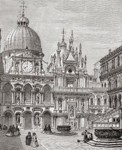 A Dózse-palota udvara, Velence, Olaszország, 19. század vége. A Rev. Samuel Manning által 1890 körül kiadott Italian Pictures című kötetből. alkotó: Reverend Samuel Manning