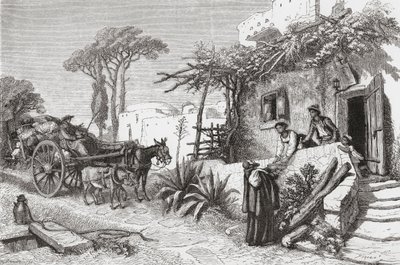 Mendikáns szerzetesek Nápoly közelében, Olaszországban a 19. század végén. Samuel Manning tiszteletes 1890 körül megjelent Olasz képek című művéből. alkotó: Reverend Samuel Manning