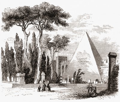 A protestáns temető és a Cestius-piramis, Róma, Olaszország a 19. század végén. Samuel Manning tiszteletes 1890 körül kiadott Italian Pictures című művéből. alkotó: Reverend Samuel Manning