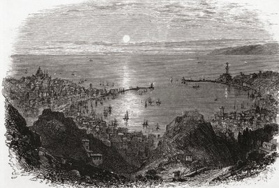 Az észak-olaszországi Genova látképe a 19. század végén. A Rev. Samuel Manning által 1890 körül kiadott Italian Pictures című kötetből. alkotó: Reverend Samuel Manning