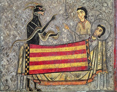 Tours-i Szent Márton halála, részlet a Chia-i Szent Márton-templom oltár homlokzatáról, 1150-1200 (tempera a panelen) (498163 részlet) alkotó: Ribagorça Workshop Johannes Pintor