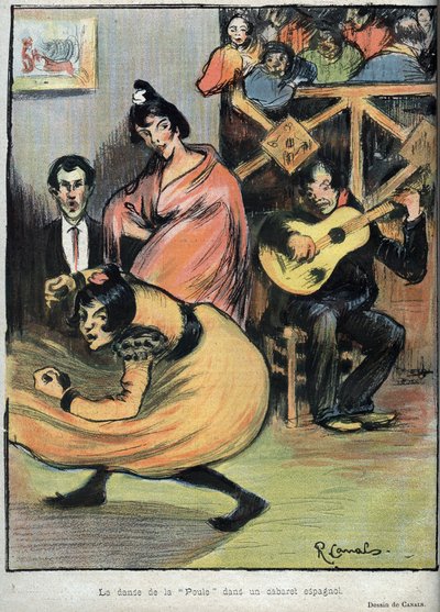 A tyúk tánca egy spanyol kabaréban - R. Canals rajza a Le Rire de 1898-ban - alkotó: Ricardo Canals y Llambi