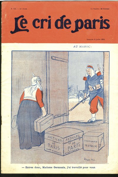 Ricardo Flores (1878-1918) illusztrációja a Le Cri de Paris borítójára, 2011.09.07. – „” Lépjen be, kedves hölgyem, önnek dolgoztam.” – Németország Poroszország, Marokkó, Maghreb – Németország alkotó: Ricardo Flores