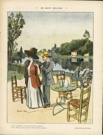 Illusztráció Ricardo Floresről (1878-1918) Le Rire-ben, 04/07/08 - Gyönyörű vasárnapok - Szabadidő, természeti növényzet, építészet urbanisztika, étterem kávézók, tengeri tengeri tengerpart alkotó: Ricardo Flores