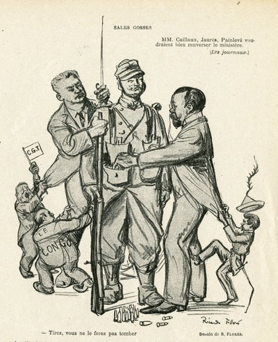 Ricardo Flores (1878-1918) illusztrációja a Le Rire-ben, 21/06/21 - Eladó gyerekek - Armee, Katonai szolgálat, Szocializmus - Jaures Jean, Caillaux Joseph (1863-1944), Painleve Paul (1863-1933) alkotó: Ricardo Flores