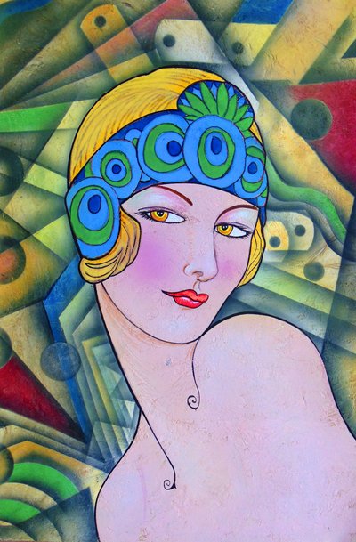 Art deco stílusú flapper-portré alkotó: Ricardo Maya