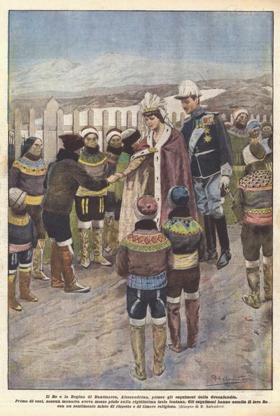 Dánia királya és királynője, Alexandrine a grönlandi eszkimóknak (színes litó) alkotó: Riccardo Salvadori