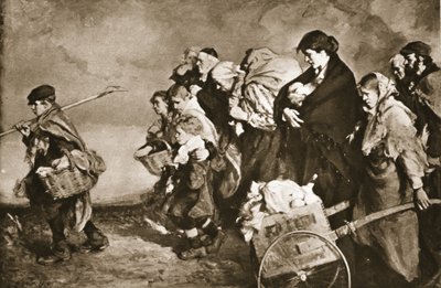 „Hajléktalanok”, a menekülés a német hordák elől, a „The Illustrated War News”-ból (litho) alkotó: Richard (after) Jack