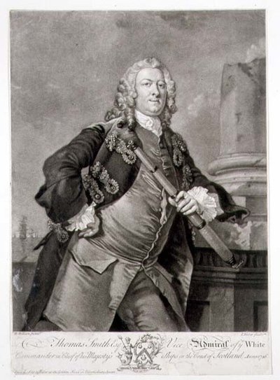 Thomas Smith admirális (megh. 1762), a Fehér-tenger altengernagyának portréja, metszette John Faber (1684-1756) 1746 (metszet) alkotó: Richard (after) Wilson