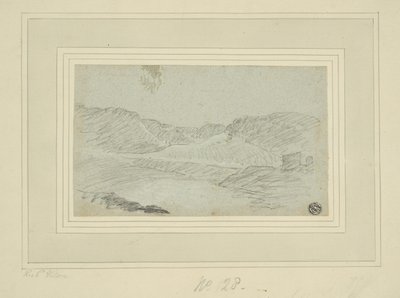 Dombos táj (szén kék fektetett papírra, krémes papírra fektetve (2 réteg)) alkotó: Richard (attr.to) Wilson