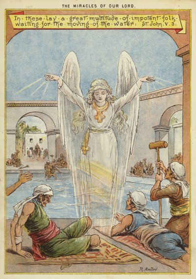 Krisztus csodái: beteg emberek, akik angyal általi vízmozgásra várnak (chromolitho) alkotó: Richard Andre