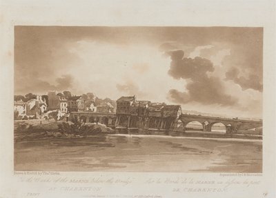 A Marne partján a charentoni híd alatt 1803; A párizsi Views 19. táblája, a B1981.25.2628 tábla Emanuel kötetének nyomkövetése alkotó: Richard Banks Harraden