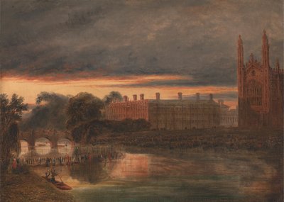 Hajók felvonulása a Cam folyón a Cambridge-i Clare College alatt alkotó: Richard Banks Harraden