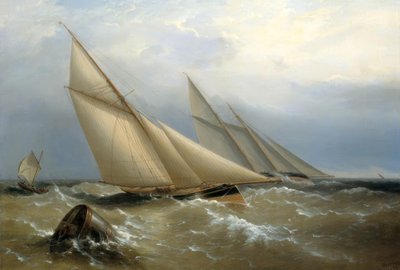 A Schooner és Cutter Yacht egy bóját megkerülve alkotó: Richard Brydges Beechey