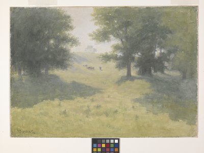 Táj tehenekkel és domboldalon (akvarell fehér papíron) alkotó: Richard Buckner Gruelle