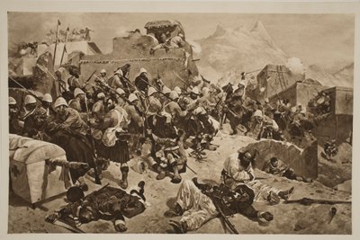 Candahar: A 92. hegyvidékiek és a 2. gurkhák megrohamozzák Gaudi molla Sahibdadot, a The Illustrated London News-ból, 1901 alkotó: Richard Caton Woodville