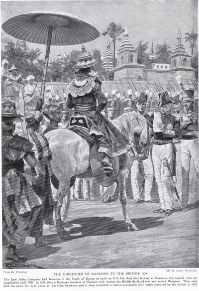 Rangoon átadása a briteknek, 1824, illusztráció a Hutchinson történetéből a brit nemzetről, 1923 körül alkotó: Richard Caton Woodville