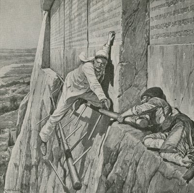 Sir Henry Rawlinson szűk menekülése a Behistun sziklánál alkotó: Richard Caton Woodville junior