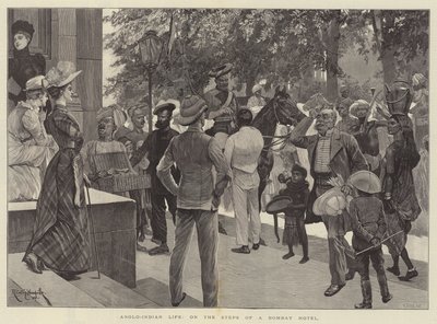 Angol-indiai élet, egy bombayi szálloda lépcsőjén alkotó: Richard Caton Woodville junior