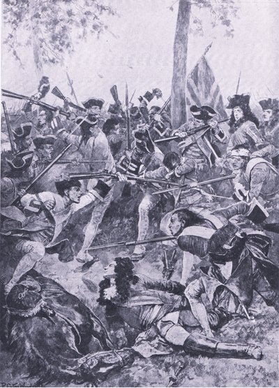 Ramilles-i csata, 1706. május 23.: Az ír ezred támadása, illusztráció a brit szárazföldi és tengeri csatákból, 1915 alkotó: Richard Caton Woodville junior
