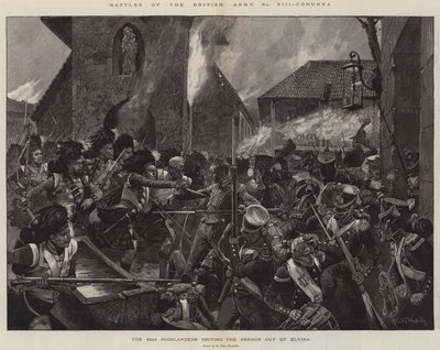 A brit hadsereg csatái, Corunna, a 42. Highlanders kiűzi a franciákat Elvinából alkotó: Richard Caton Woodville junior