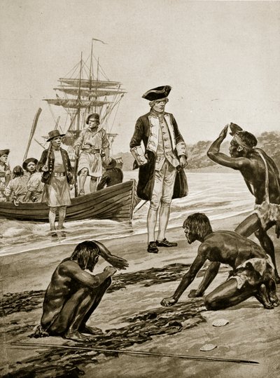 Cook kapitány partraszállás Tasmániában, 1777, illusztráció a 