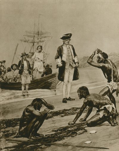 Hogyan fogadták Cook kapitányt Tasmaniában (mélynyomás) alkotó: Richard Caton Woodville junior