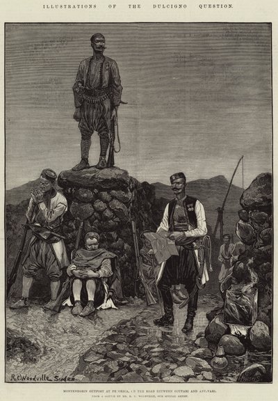 Illusztrációk a Dulcigno-kérdésről, Montenegrói előőrs Pecoricában, a Scutari és Antivari közötti úton alkotó: Richard Caton Woodville junior