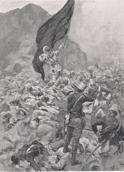 Omdurman: A fekete zászló utolsó hordozója, 1898. szeptember 2., illusztráció a brit szárazföldi és tengeri csatákból, 1915 alkotó: Richard Caton Woodville junior