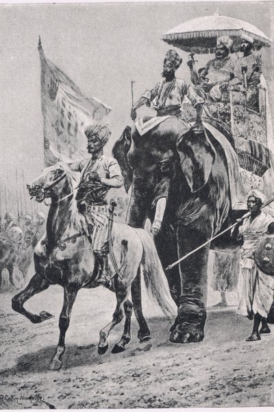 Siraj-ud-Daulah Plasseyben, 1757. június 23., illusztráció a brit szárazföldi és tengeri csatákból, 1915 alkotó: Richard Caton Woodville junior