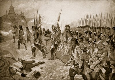 A blenheimi csata: A falu megrohamozása, illusztráció a Hutchinson történetéből a brit nemzetről, 1923 körül alkotó: Richard Caton Woodville junior