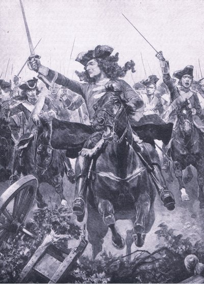 Marlborough hercege az oudenarde-i csatában, 1708. július 11., illusztráció a brit szárazföldi és tengeri csatákból, 1915 alkotó: Richard Caton Woodville junior