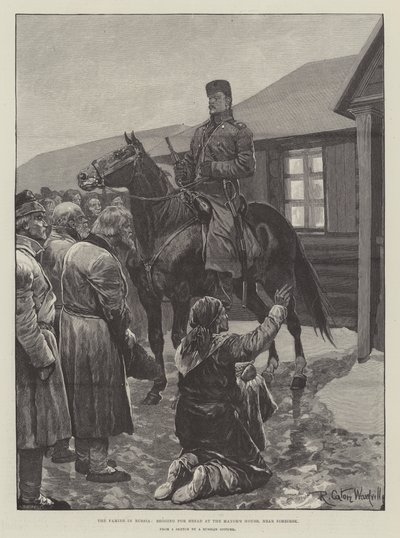 Az oroszországi éhínség, kenyérért koldulás a polgármester házánál, Szimbirszk mellett alkotó: Richard Caton Woodville junior