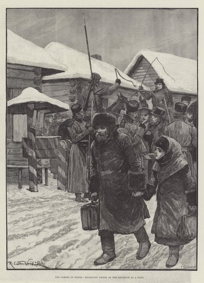 Az oroszországi éhínség, a város bejáratánál átjárók vizsgálata alkotó: Richard Caton Woodville junior