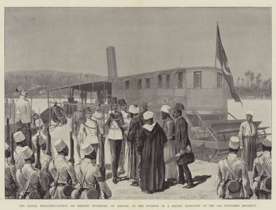A Sirdar, Sir Herbert Kitchener dandártábornok, Assouanban, a 10. szudanai ezred legutóbbi ellenőrzése alkalmával alkotó: Richard Caton Woodville junior