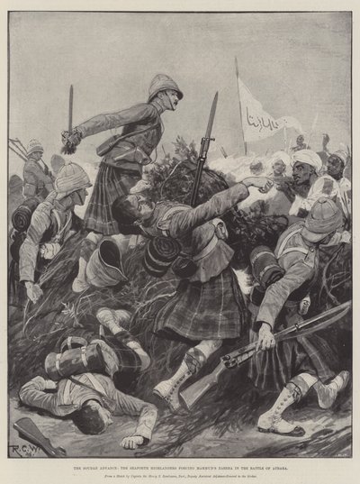 A Soudan előrenyomulása, a Seaforth-i hegyvidékiek, akik Mahmud Zarebáját kényszerítik az atbarai csatában alkotó: Richard Caton Woodville junior