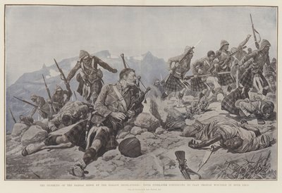 A Dargai-gerinc megrohanása Gordon Highlanderek által, Piper Findlater továbbra is játszik, bár mindkét lábán megsérült. alkotó: Richard Caton Woodville junior