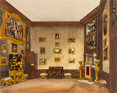 A király írószekrénye, Hampton Court, a "The History of the Royal Residences" című könyvből, Richard Reeve (sz.1780) metszete, William Henry Pyne (1769-1843), 1819. alkotó: Richard Cattermole