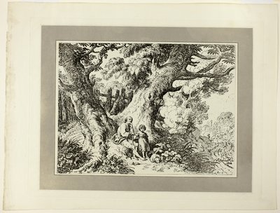 Öreg fák öregemberrel, lánnyal és kutyával, a Specimens of Polyautoography első számából alkotó: Richard Corbould