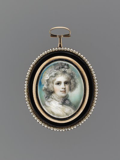 Női portré, 1785 körül (akvarell elefántcsonton, 9 ezer rózsa arany, maggyöngy, zománc és üveg) alkotó: Richard Cosway
