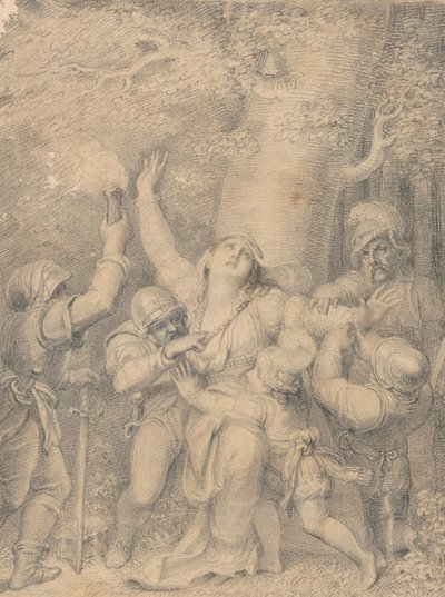 Anjou Margit királynő a herceggel, fiával, akit rablók megfosztottak regáliáitól egy erdőben alkotó: Richard Cosway