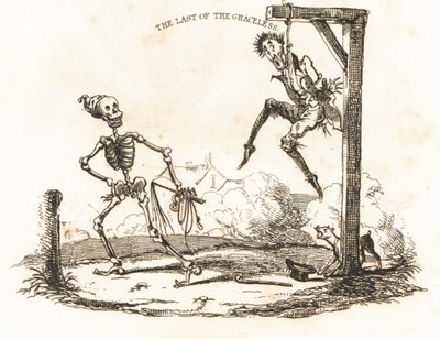 Egy csontváz matricája és egy ember, lóg egy horonnyal.,1827 (metszet) alkotó: Richard Dagley