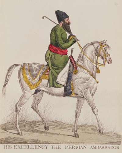 Őexcellenciája, Mirza Abul Hassan Khan perzsa nagykövet második londoni nagyköveti látogatása során, 1819 (nyomtatás) alkotó: Richard Dighton