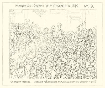 1849, Vasúti Közgyűlés, A részvényesek érzelmei a két és fél penny osztalék bejelentésekor alkotó: Richard Doyle