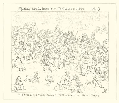 1849, A divatos világ a Hyde Parkban gyakorolja alkotó: Richard Doyle
