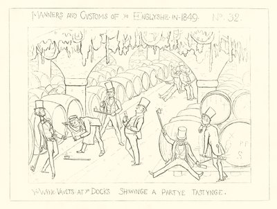 1849, A kikötői borpincék, partikóstolóval alkotó: Richard Doyle