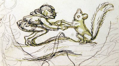 Goblin és mókus (toll, ceruza és mosás papíron) alkotó: Richard Doyle